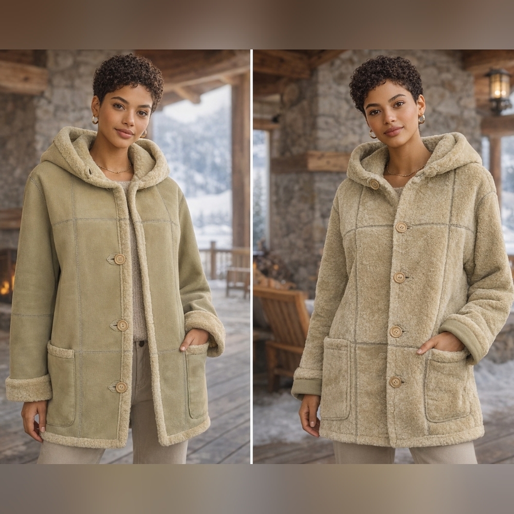 LUX Shearling DOMINIC BELLIMISSIMO🇮🇹REVERSABLE Cozy Hooded Lambskin Sz M/L